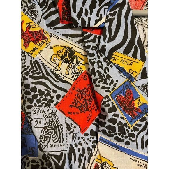 Vintage Blue Animal Print Animal Stamps logo HARMAL NEW YORK medium button down - Picture 5 of 13